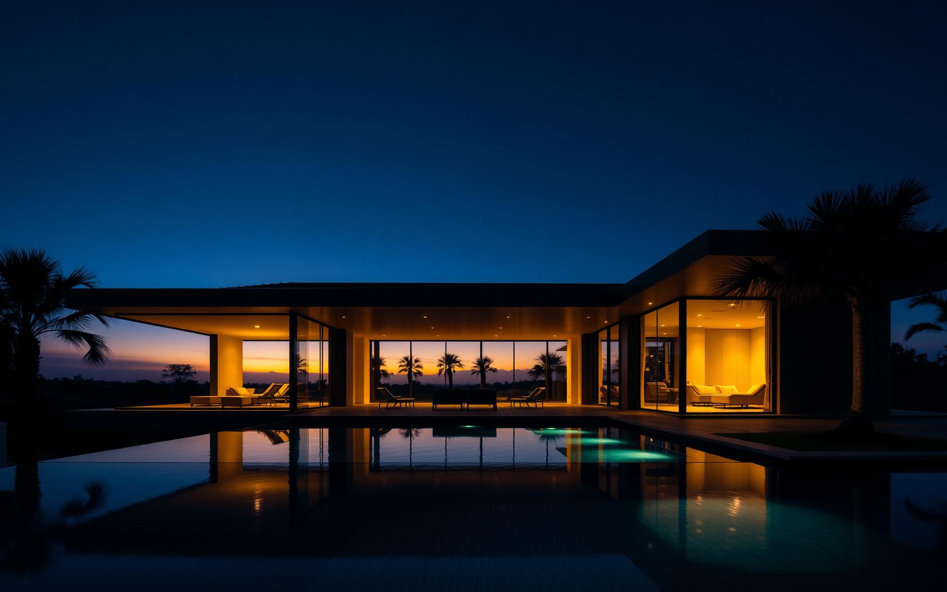 Luxury villa at dusk